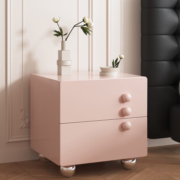 Contemporary Creative Rectangular Orb Artificial Plank Solid Wood Stainless Steel Nightstand 2-Drawer For Bedroom - Image 11