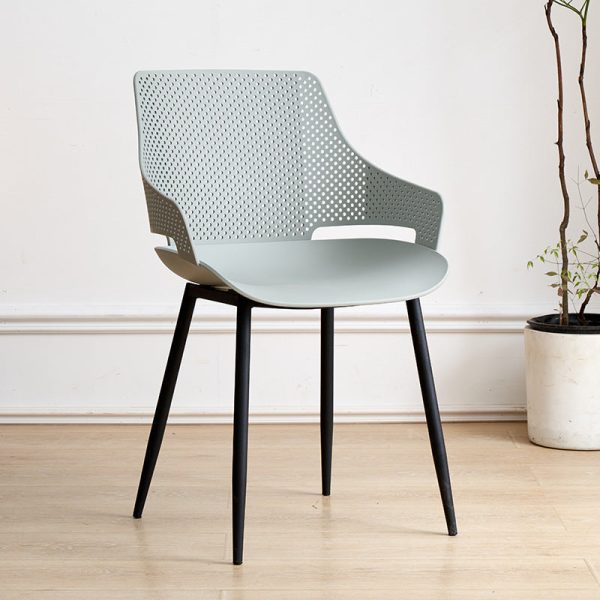Modern Minimalist Square Hollowed Out Dots Backrest Plastic Iron Dining Chair Armrest For Dining Room - Image 16