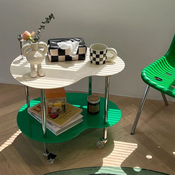 Contemporary Nordic Cloud Acrylic Stainless Steel Crystal Wheel End Table 2-Tier For Living Room - Image 9