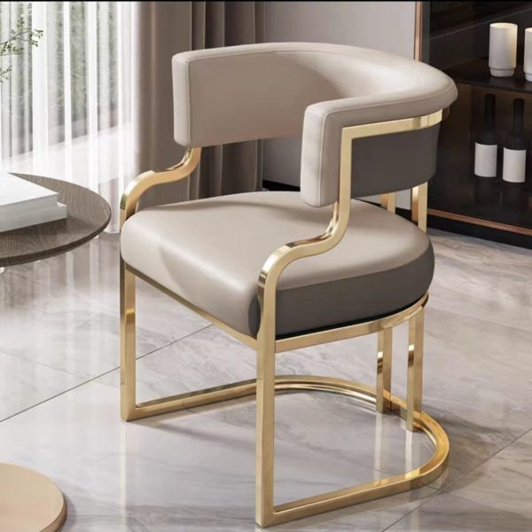 Traditional Luxury U-Shape Metal Leather Dining Chair Backrest Armrest for Dining Room - Image 2