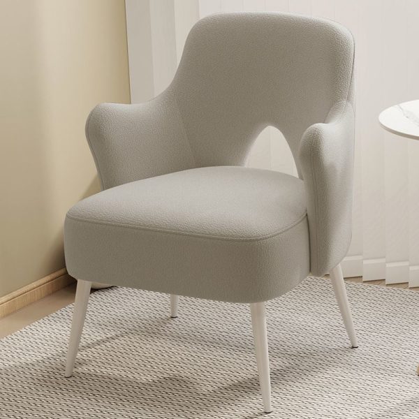 Modern Minimalist Curved Back Solid Wood Sponge Metal Accent Chair Backrest Armrest For Living Room - Image 11