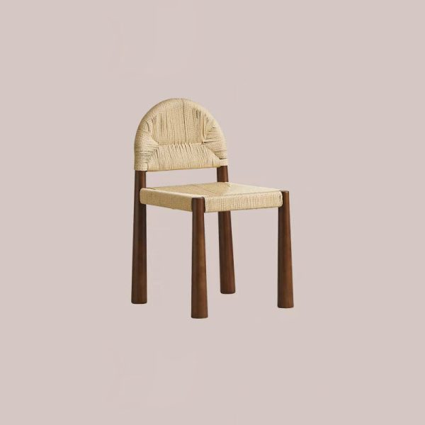 Traditional Vintage Square Wood Rattan Chair Backrest Armless For Living Room - Image 19