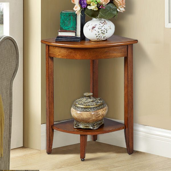 Contemporary Retro Triangle Rubber Wood Side Table 2-Tier For Living Room - Image 3