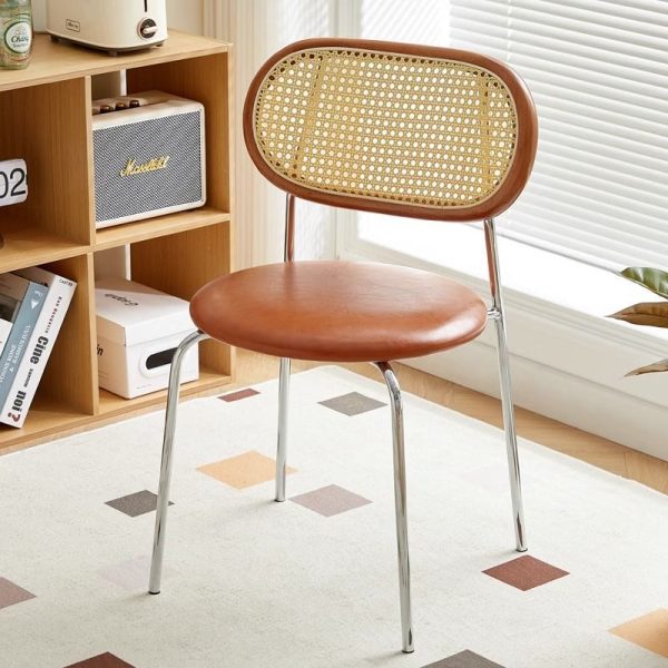 Contemporary Vintage Round Rectangular Solid Wood Metal Leather Dining Chair Backrest For Dining Room - Image 18