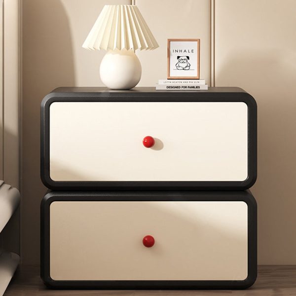 Modern Minimalist Square Tabletop Solid Wood Ceramic Cat Scratch Leather Nightstand 2-Drawer For Bedroom - Image 16