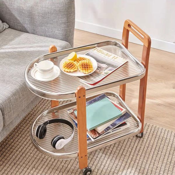 Modern Minimalist Square Wood Glass End Table Two Tier Trolley Swivel For Living Room - Image 20