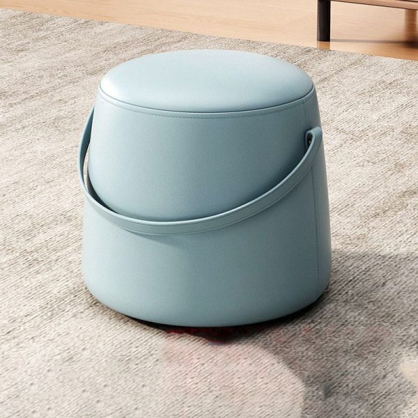 Modern Minimalist Round Column Cotton Linen Leather Wood Chair Backless Armless For Living Room - Image 14