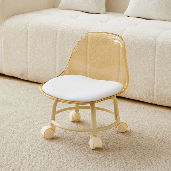 Contemporary Creative Round Acrylic Double-Pedestal Caster Swivel Footstool Backrest For Living Room - Image 3