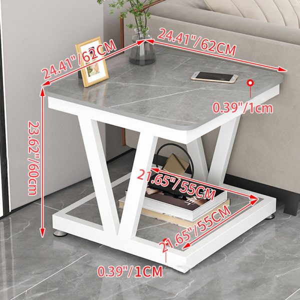 Modern Luxury Square Rock Panel Galvanized End Table 2-Tier For Living Room - Image 4