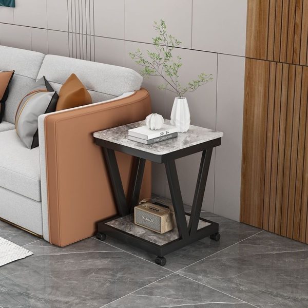 Modern Luxury Square Rock Panel Galvanized End Table 2-Tier For Living Room - Image 2