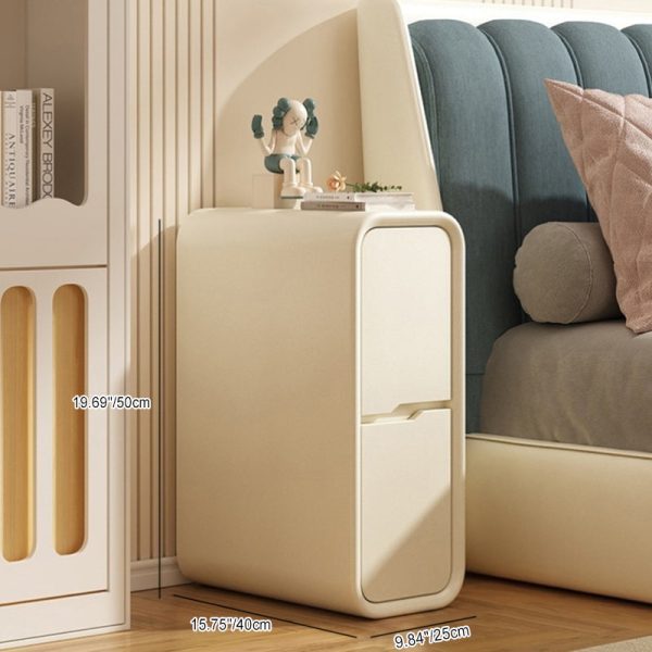 Modern Minimalist Rounded Corner Rectangular Leather Wood Metal Nightstand 2-Drawer For Bedroom - Image 5