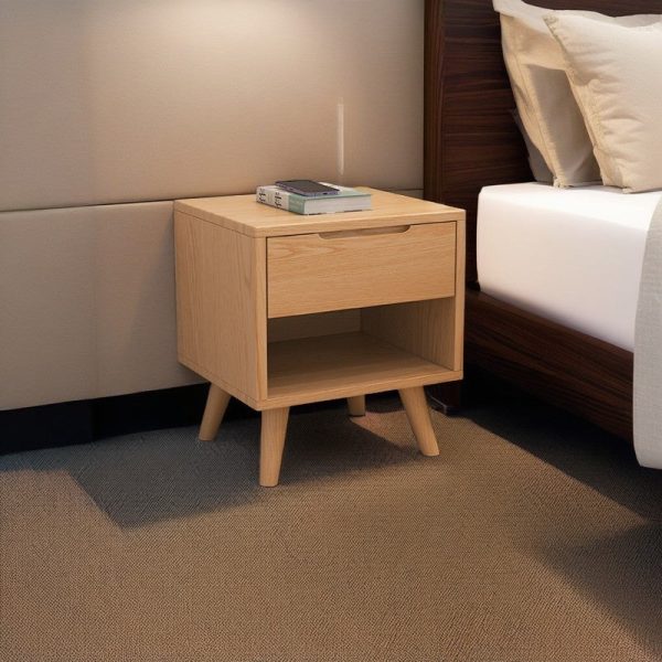 Modern Simplicity Square Cubic Rectangular Rubber Wood Nightstand 1/2 Drawer For Bedside - Image 2