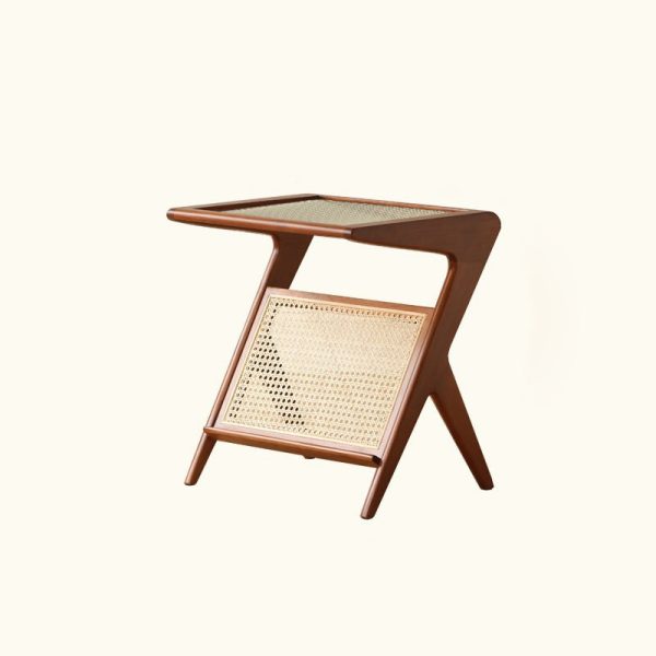 Traditional Japanese Weaving Rattan Glass Cherry Wood Ash Wood Rectangular Side Table 1-Shelf For Living Room - Image 18
