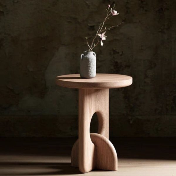 Modern Minimalist Round Cross Base Ash Wood End Table For Living Room - Image 2