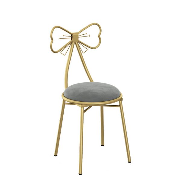 Contemporary Creative Bow Round Upholstered Velvet Metal Vanity Stool Backrest For Bedroom - Image 16