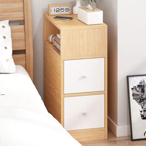Contemporary Scandinavian Square Tabletop Artificial Panel Nightstand 2-Drawer For Bedroom - Image 16