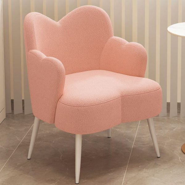 Contemporary Creative Cream Lambswool Upholstered Metal Vanity Stool Backrest Armrest For Bedroom - Image 2