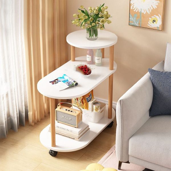 Modern Minimalist Removable Oval Round Plank Solid Wood End Table 3-Tier For Living Room - Image 10