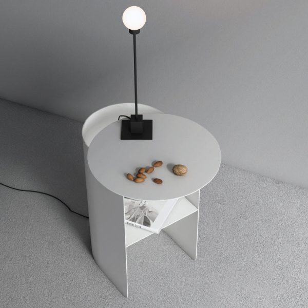 Modern Minimalist Round Rectangular T Shape Iron Stainless Steel End Table 1-Storage For Bedroom - Image 2