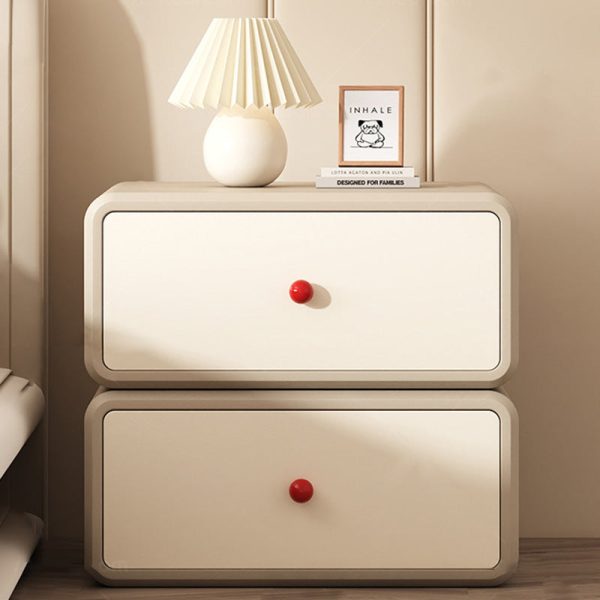 Modern Minimalist Square Tabletop Solid Wood Ceramic Cat Scratch Leather Nightstand 2-Drawer For Bedroom - Image 17