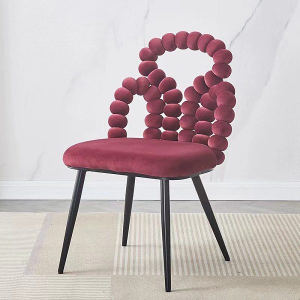 Contemporary Scandinavian Velvet Sponge Metal Heart Ball Round Vanity Stool Backrest For Bedroom - Image 4