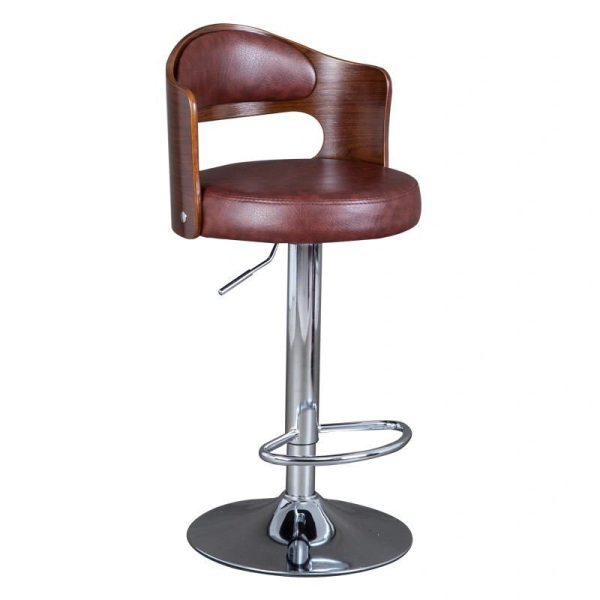 Contemporary Simplicity Round Faux Leather Upholstered Adjustable Height Swivel Bar Stool Low Back Footrest For Dining Room - Image 18