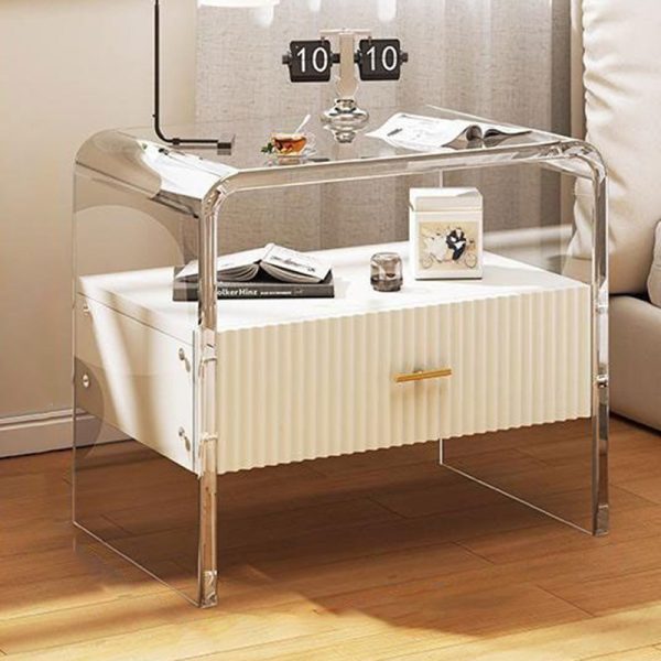 Modern Simplicity Rectangular Tabletop Acrylic Solid Wood Nightstand 1-Drawer For Bedroom - Image 10