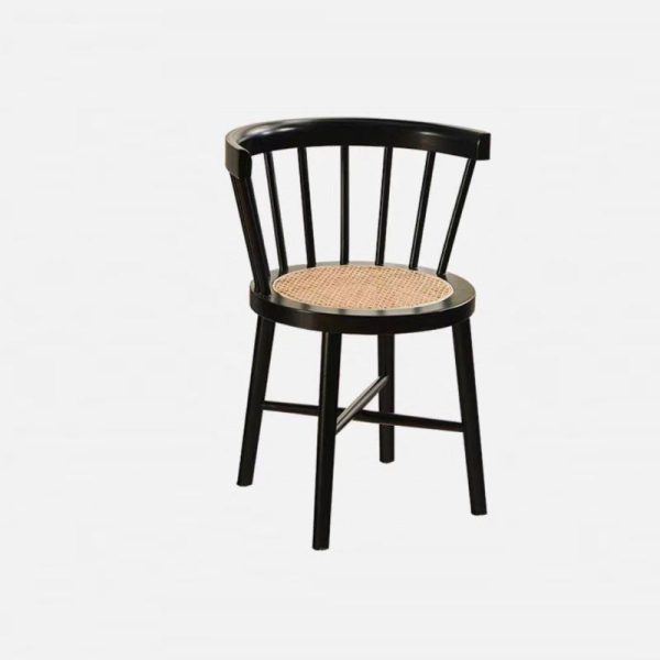 Contemporary Nordic Round Rubberwood Rattan Dining Chair Backrest For Dining Room - Image 13