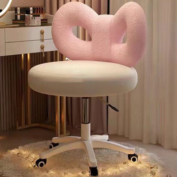 Modern Art Deco Butterfly Knot Round Lambswool Leather Metal Vanity Stool Backrest Armless For Bedroom - Image 15