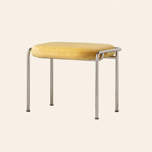 Contemporary Scandinavian Square Cotton Linen Upholstered Stainless Steel Frame Vanity Stool Backless For Bedroom - Image 16