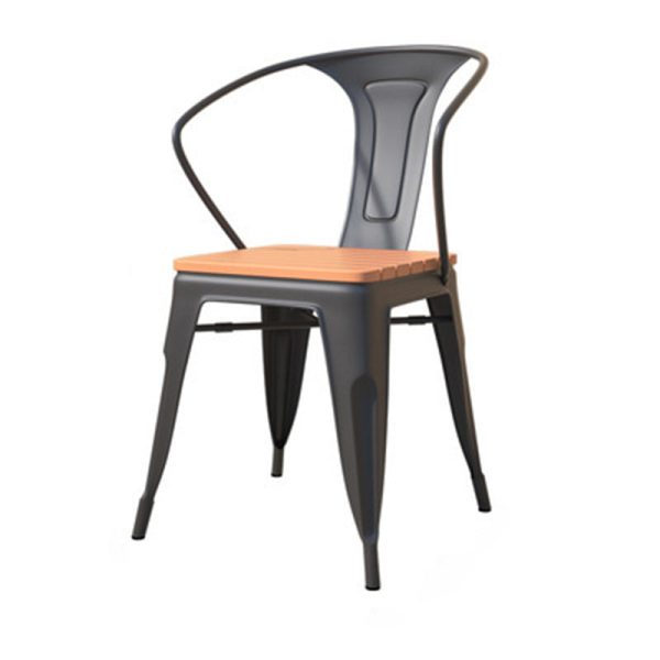 Contemporary Nordic Plastic Wood Iron Square Outdoor Dining Chair Backrest Stackable For Patio - Image 11