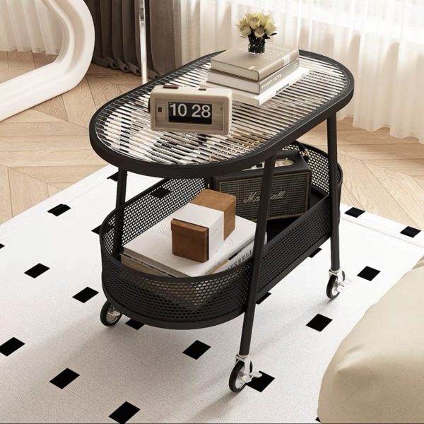 Modern Simplicity Elliptical Glass Iron End Table 2-Tier For Living Room - Image 4