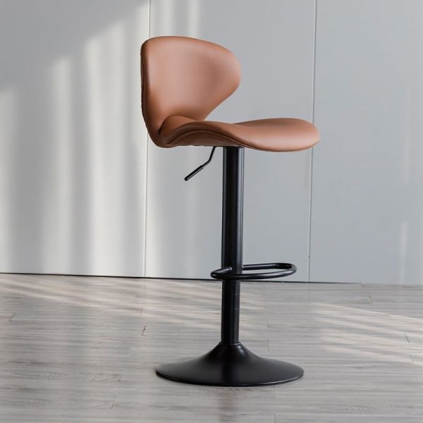 Contemporary Simplicity Curved PU Leather Liftable Swivel Bar Stool Backrest Footrest For Dining Room - Image 14