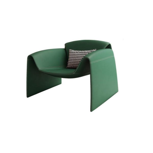 Modern Minimalist Trapezoid Back Plywood Leather Lambswool Accent Chair Backrest Armrest For Living Room - Image 24