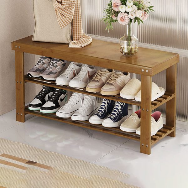 Modern Minimalist Rectangle Heather Bamboo Shoe Storage 2-Shelf For Entryways - Image 20
