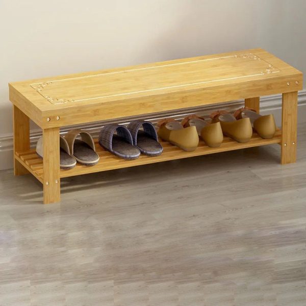 Traditional Chinese Rectangle Heather Bamboo Shoe Storage 1-Shelf For Entryways - Image 3