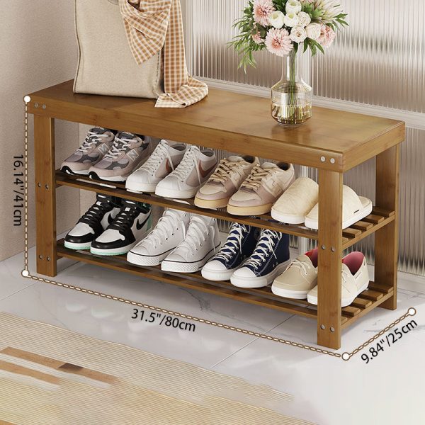Modern Minimalist Rectangle Heather Bamboo Shoe Storage 2-Shelf For Entryways - Image 7