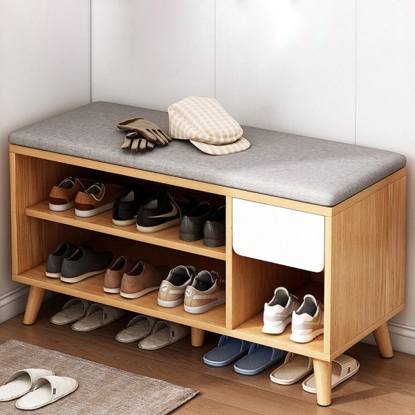 Contemporary Scandinavian Cotton Linen Solid Wood Shoe Storage 2-Storage For Entryways - Image 3
