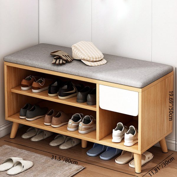 Contemporary Scandinavian Cotton Linen Solid Wood Shoe Storage 2-Storage For Entryways - Image 5