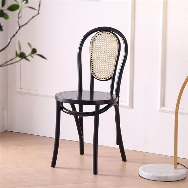 Traditional Vintage Round Rattan Woven Wooden Dining Chair Backrest For Dining Room - Image 20