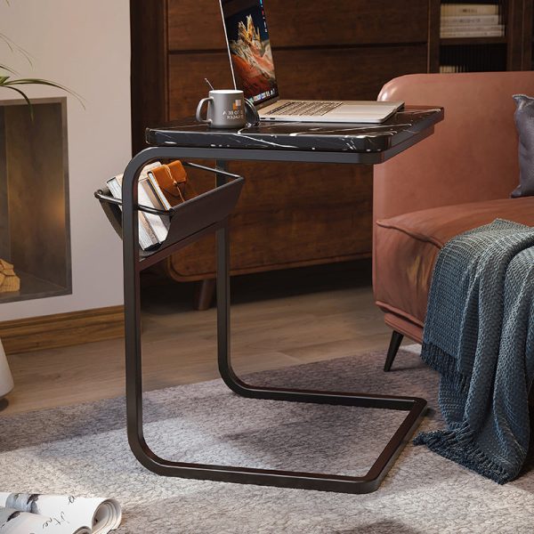 Modern Minimalist Rectangular C-Shape Plank Stainless Steel End Table For Living Room - Image 9
