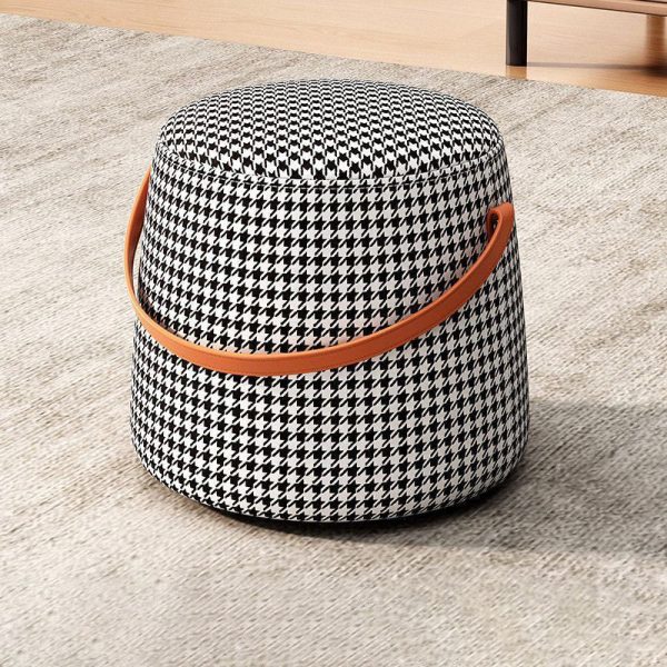 Modern Minimalist Round Column Cotton Linen Leather Wood Chair Backless Armless For Living Room - Image 13
