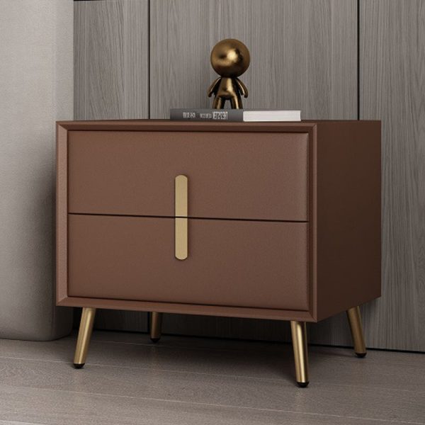 Modern Luxury Rectangular Solid Wood Leather Hardware Nightstand 2-Drawer For Bedroom - Image 14