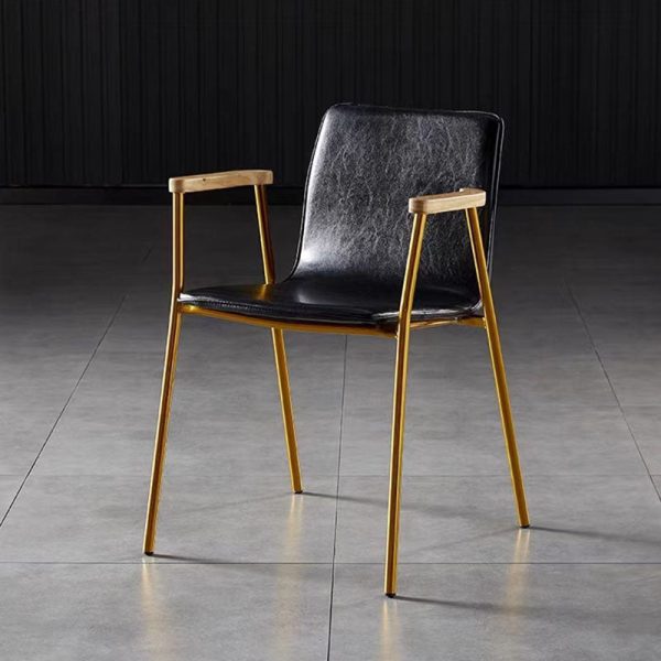 Contemporary Industrial Square Upholstered Leather Wooden Dining Chair Backrest Armrest For Dining Room - Image 16