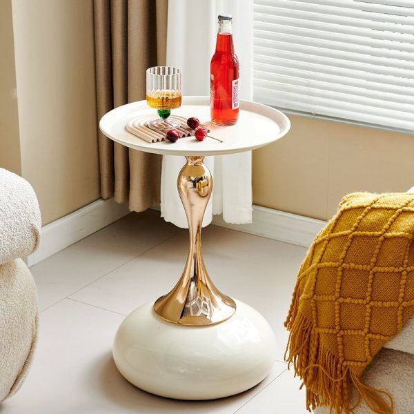 Contemporary Simplicity Geometric Circle Tray Top Iron End Table For Living Room - Image 4