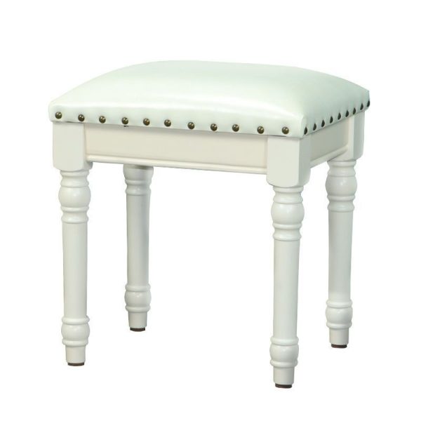Contemporary Scandinavian Square Linen Leather Solid Wood Vanity Stool Backless Armless For Bedroom - Image 22