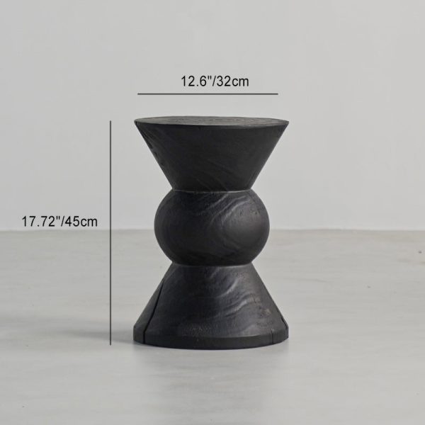 Traditional Japanese Wabi-sabi Wood Geometric Design End Table For Living Room - Image 30