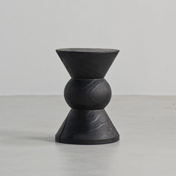 Traditional Japanese Wabi-sabi Wood Geometric Design End Table For Living Room - Image 7