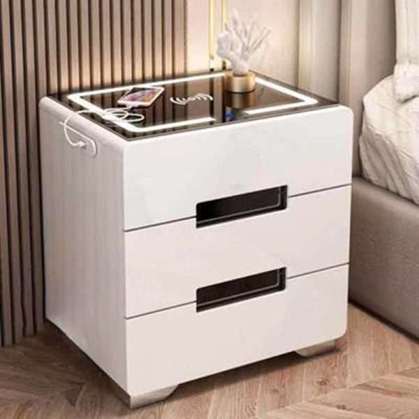 Modern Minimalist Rectangular Table Top Metal High Density Panel Nightstand 3-Drawer For Bedroom - Image 2