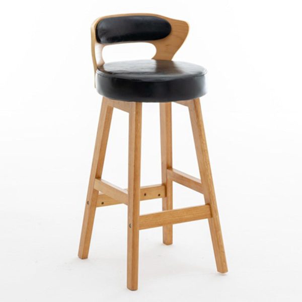 Modern Simplicity Round PU Leather Wood Bar Stool Low Back Footrest For Dining Room - Image 16